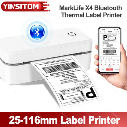 110mm Bluetooth Thermal Label Printer Wireless Shipping Label Printer Compatible with iPhone Android Windows Widely Used X4