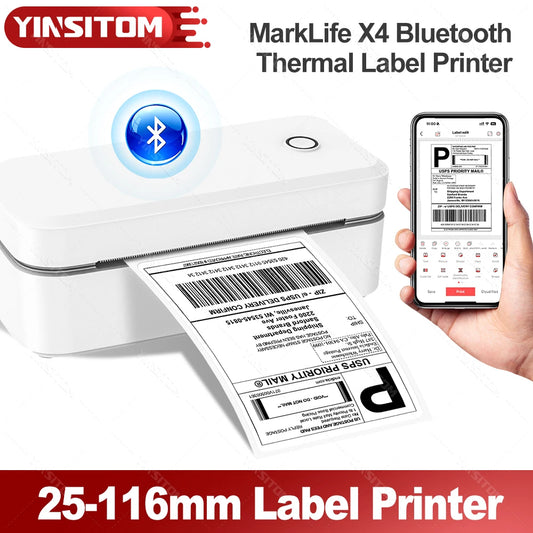 110mm Bluetooth Thermal Label Printer Wireless Shipping Label Printer Compatible with iPhone Android Windows Widely Used X4