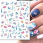 3d Nail Art Decals Elegant White RoyalBlue Roses Flowers Adhesive Sliders Nail Stickers Decoration For Nail Manicure