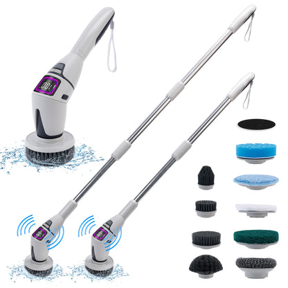 Rechargeable Electric Spin Scrubber, 3 Speed Settings, with Extendable Handle and Voice Prompts, for Whole House Clean