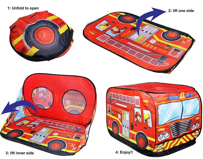 Game House Play Tent Fire Truck Police Bus Foldable Pop Up Toy Play House Children Toys Tent Ice Cream Firefighting Model House