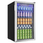 Drinks refrigerator with Glass Door for 126 Cans Adjustable Shelves Beer/Wine Home/Bar/office Black stainless steel