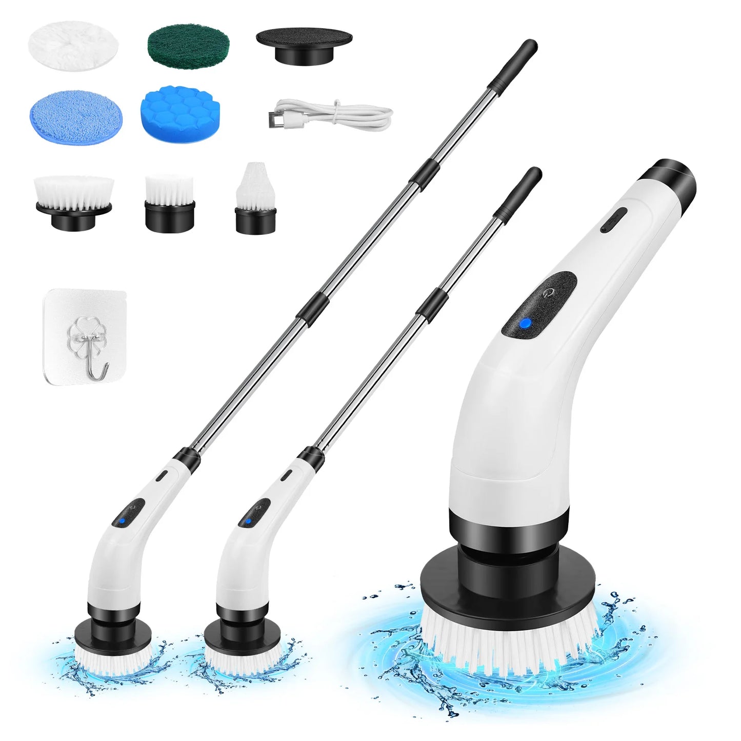 Cordless Electric Cleaning Brush - 7-in-1 Multi-Surface Scrubber with 2-Speed Adjustment, Detachable Extension Handle
