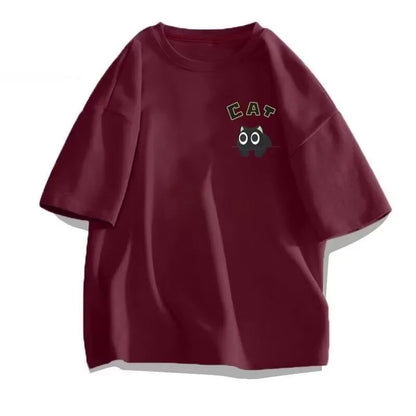 【 M-8XL 】 Summer Limited Edition Men's Oversized T-shirt Korean Casual Loose Style Anime Black Cat Print T-shirt