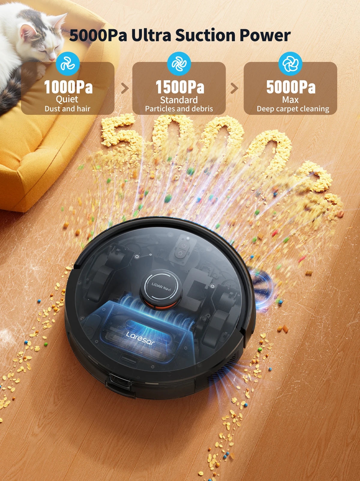 Laresar L20 Robot Vacuum Cleaner 5000Pa Smart LDS Navigation Self-emptying Station APP Control Home Floor Mopping Carpet Clean