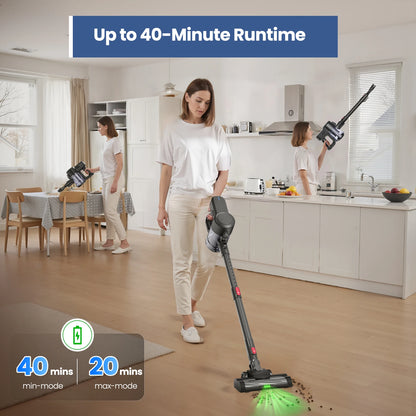 LAMZIEN V8 Cordless Vacuum Cleaner, 45000PA/40Min Runtime, Efficient HEPA Filtration, New Brushless Motor, Self-Standing, Vacuum Cleaners for Home/Pet Hair/Carpets/Floors