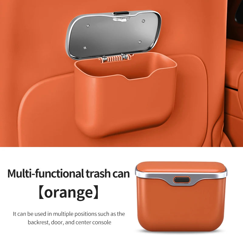 Multifunctional Car Trash Can with Lid Button, Hanging Storage Bin for Wet and Dry Use, Auto Interior Accessories, Organizer Box