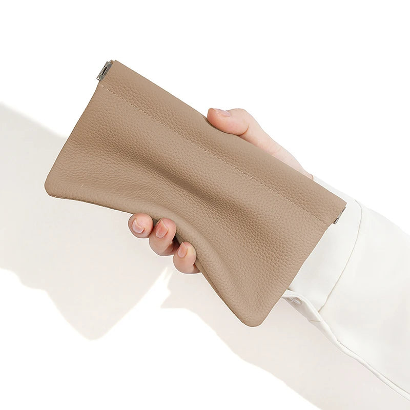 Self‑Closing Artificial Leather Long Wallet Passport Driver's License ID Holder Headphone Data Cable Storage Cash Pouch