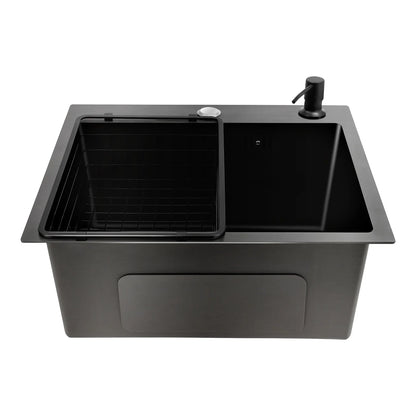 High-Class Kitchen Sink Complete Set,45*40*20Cm,201 Stainless Steel Durable Large Capacity Clean Sink，Single Bowl Black Sink