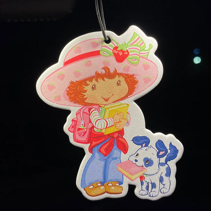 Strawberry Girl Goes to School with Her Puppy Hilton (Hotel Scent) Car Fragrance Tablets, Wardrobe Air Freshener, Perfume, Rearview Mirror Decoration, Car Interior Hanging Ornament, Natural Scent Air Purifier, Anime Cartoon T