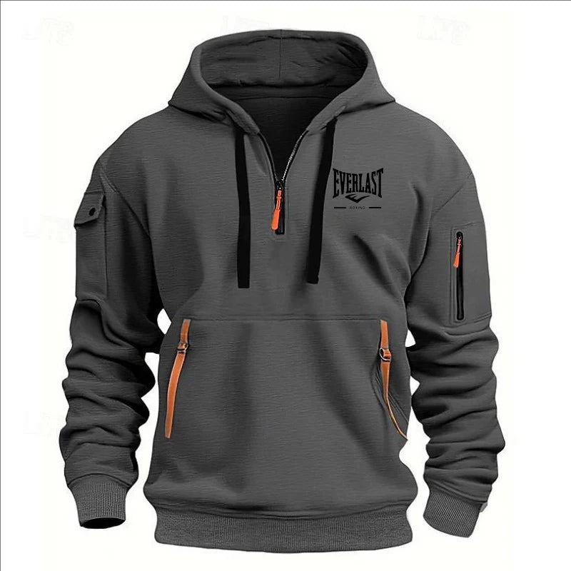 Fashion autumn and winter men's brand clothing multi-zipper design printed hoodie casual sweatshirt loose hooded jumper