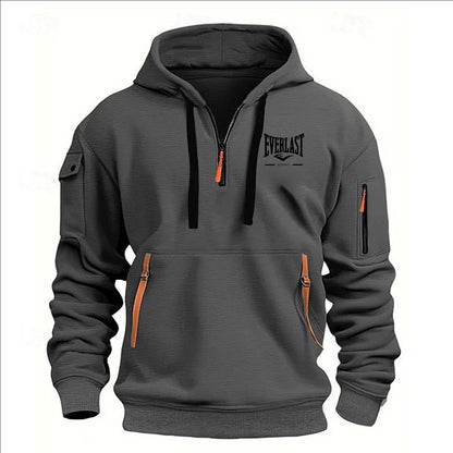 Fashion autumn and winter men's brand clothing multi-zipper design printed hoodie casual sweatshirt loose hooded jumper