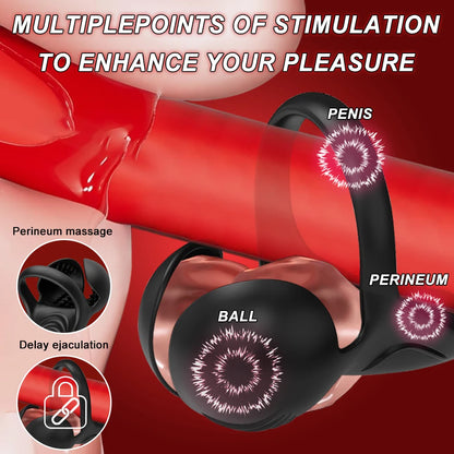 Penis Cock Ring Male Vibrator Perineal  Stimulator 10 Vibrating  Ejaculation Delay 360° Wrapping Testicle Adult Sexy Toy