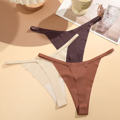 4PCS/Set Silk Seamless Thongs for Women Sexy Low Rise Panties Female Ultra Thin Breathable Underwear G-String T-Back Underpants