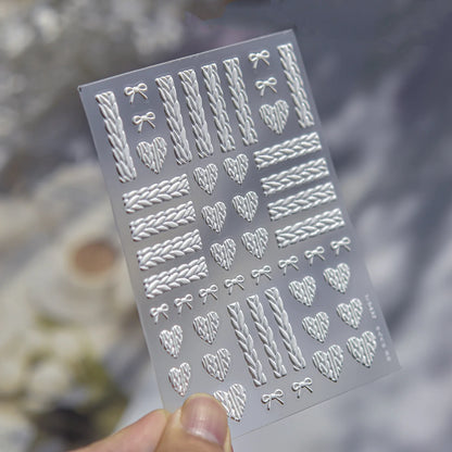 5D Black White Lace Atripe Nail Art Sticker High Quality Pearl Crystal Diamond Sticker Decorative For Nails DIY Manicure Design