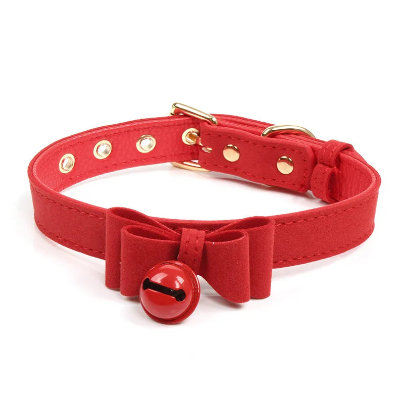 6 Colors Sexy PU Leather Bowknot Necklace Collar With Bell Bdsm Cosplay Slave For Women Bondage Gothic Choker Exotic Accessories
