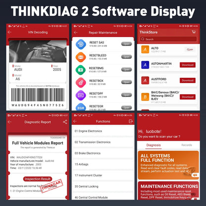 THINKCAR Thinkdiag 2 OBD2 scanner with CANFD support, all systems diagnostics tools with 15 reset functions, two-way scanning, ECU coding.