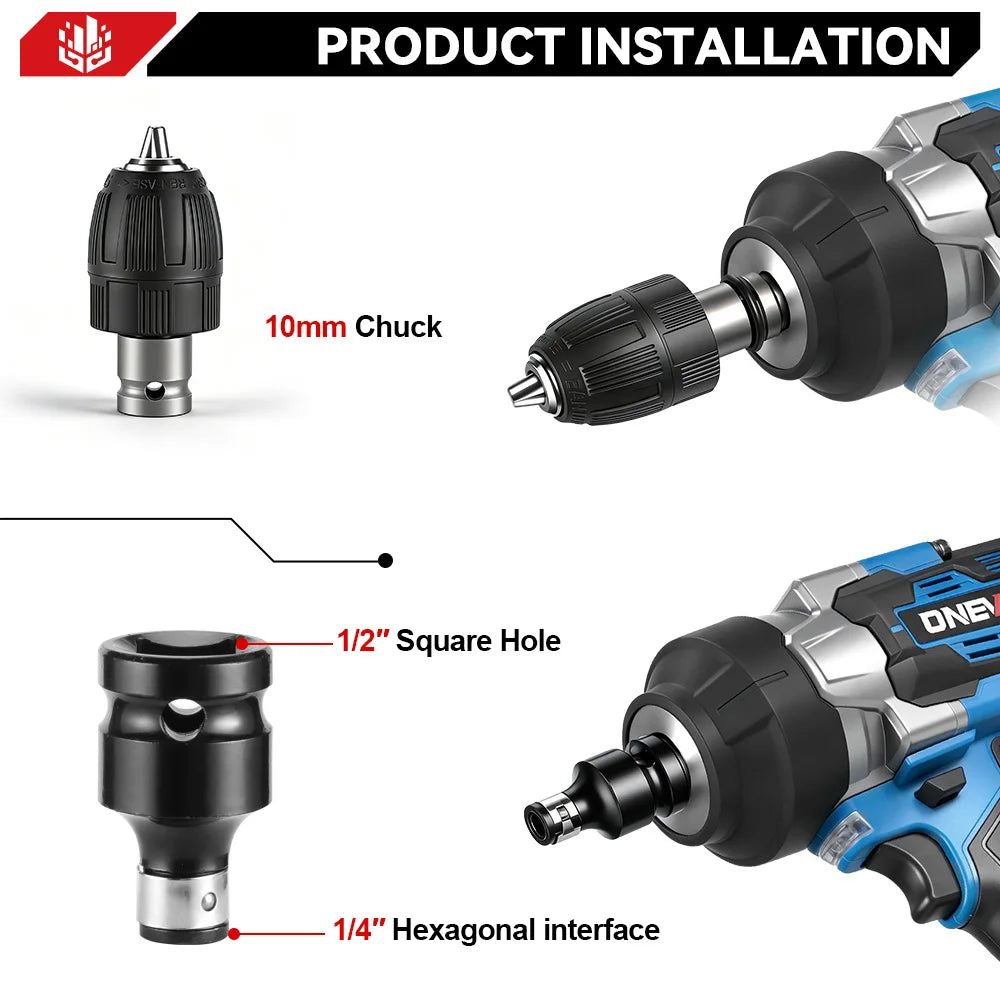 ONEVAN 2800N.M High Torque Brushless Electric Wrench Cordless 1/2 Inch Screwdriver Impact Drill Tool For Makita 18V Battery Pin