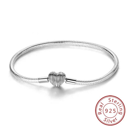 Bracelet Original 925 Sterling Silver Charm Bracelet 17-20CM Love Heart Pave Zirconia Bracelet for Women DIY Charm Jewelry Gifts