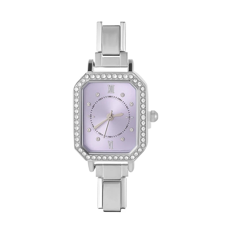 Fashion High Quality Men Women's Stainless Steel Square Round Shiny Zircon Watch Bracelet For Friend Birthday DIY Jewelry Gift