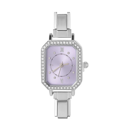 Fashion High Quality Men Women's Stainless Steel Square Round Shiny Zircon Watch Bracelet For Friend Birthday DIY Jewelry Gift