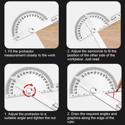 Stainless Steel Adjustable Protractor, Precision Angle Measuring Tool for Woodworking, Carpentry & DIY