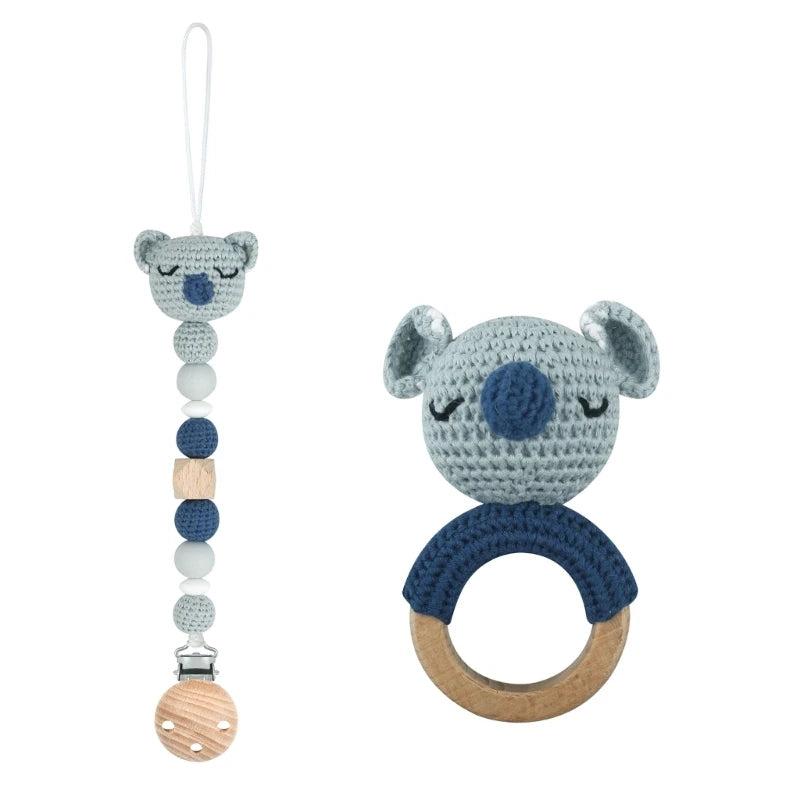 Baby Pacifier Clip Crochet Koalas Handbell Rattle Doll Teether Pacifier Chain Clips Set Dummy Chain Cartoon Teething Toy