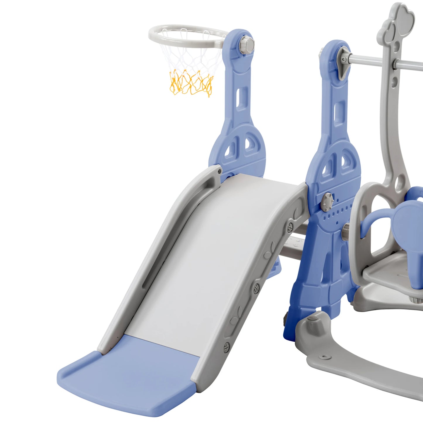 Anajqaqia 4-in-1 Children's Slide and Swing Set with Climbing Ladder & Basketball Hoop, Indoor Outdoor Toddler Play Centre, Blue