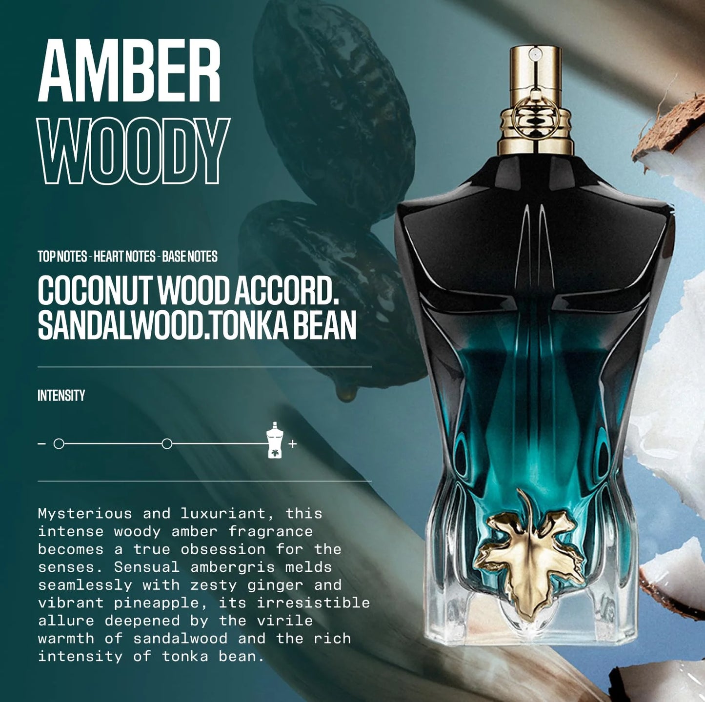 Jean Paul Gaultier Le Beau Le Parfum Intense for Men 125ml - Long Lasting Woody Amber Men's Cologne Eau de Parfum with Coconut Wood, Tonka Bean & Sandalwood - Designer Fragrance Spray long-lasting fragrance