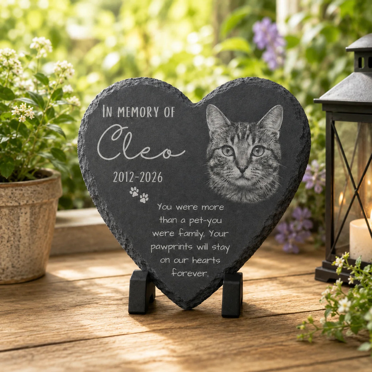Custom Pet Memorial Gift Personalized Photo Cat Dog Memorial Stone Plaque Sympathy Keepsake Slate Garden Decoration with Stand