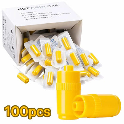 50/100Pcs 2 Color Yellow Transparent Disposable Sterile Heparin Cap Veterinary Animal Lab IV Cannula Infusion Lock Connector