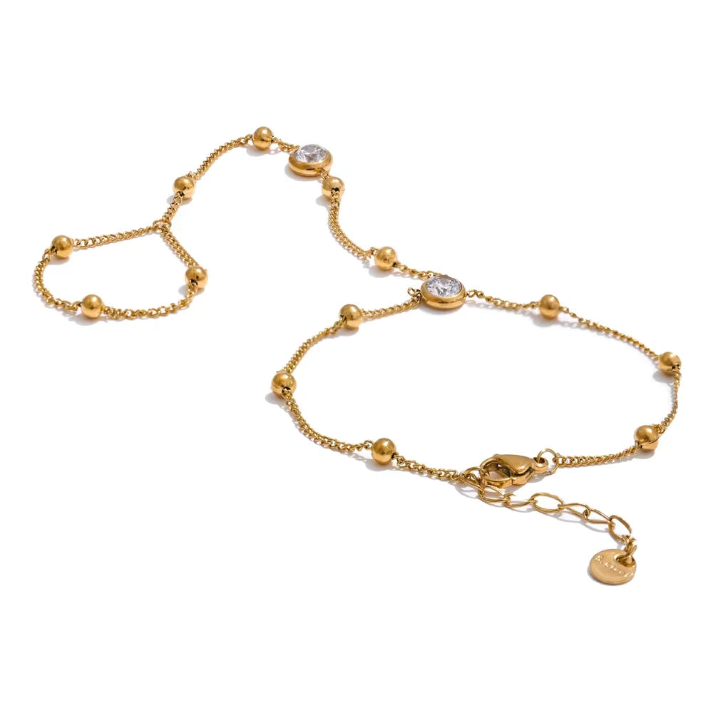 Yhpup Trendy Stainless Steel Zircon Beads Back of Hand Chain Finger Bracelet Fashion Chic Sexy Jewelry Waterproof Wholesale Gift