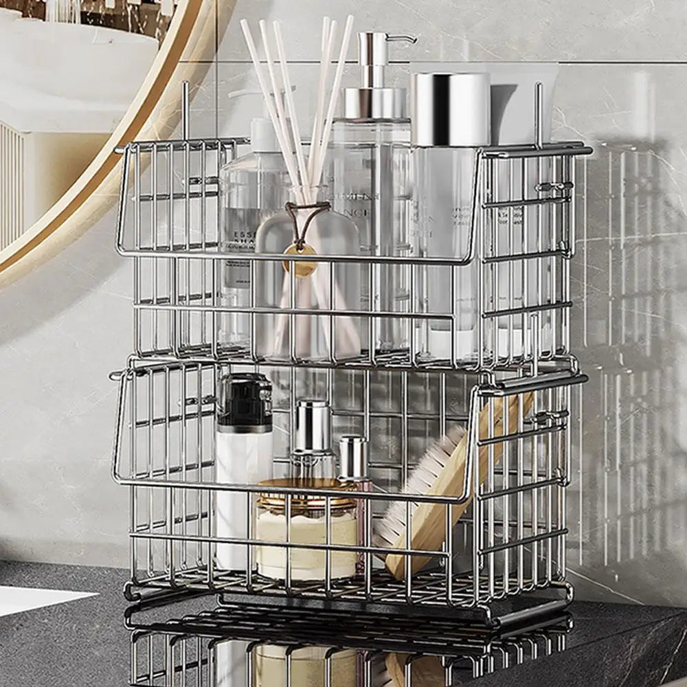 Stainless Steel Bathroom Shelf No-Drill Shower Holder Hanging Organizer Tall-Rail Shower Storage Rack Shower Basket With Hooks