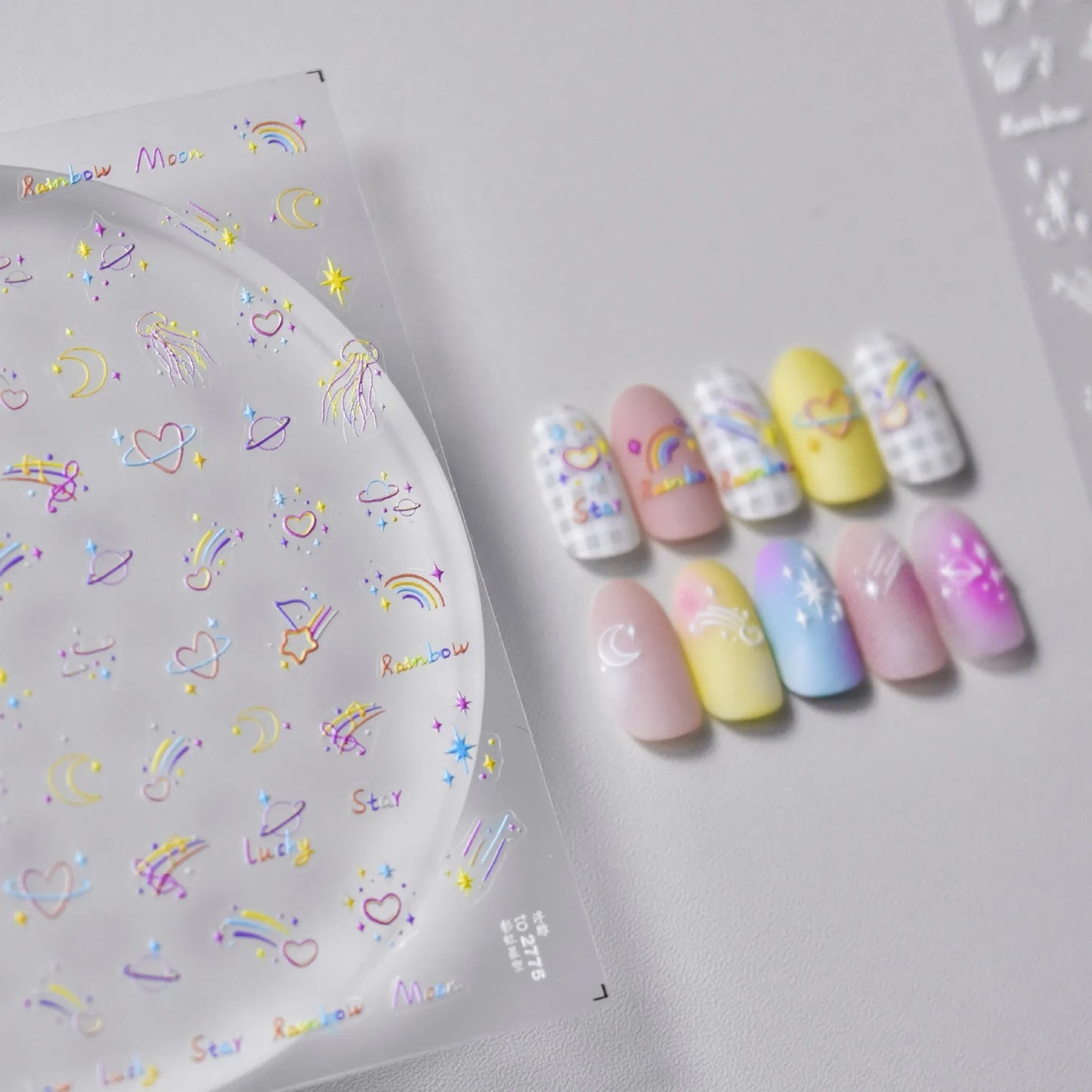 Collage Text English Letter Musical Note Star Graffiti Colorful 5D Love Heart Bowknot Nail Art Sticker Adhesive Manicure Decals