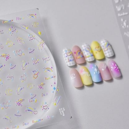 Collage Text English Letter Musical Note Star Graffiti Colorful 5D Love Heart Bowknot Nail Art Sticker Adhesive Manicure Decals