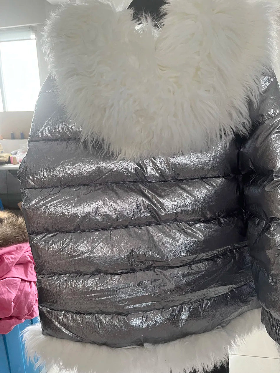 Maomaokong 2023 Women Winter Natural Real Fur Collar Thick White Duck Down Jacket Luxury Female Clothes Outerwear Puffer Coat