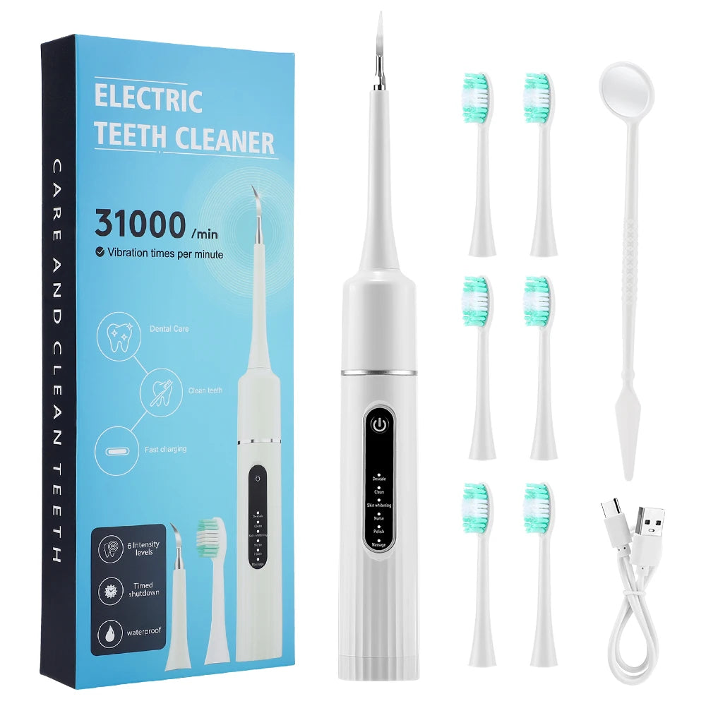 Electric Teeth Cleaner 6-gear Modes Portable Toothbrush Tartar Remover High Frequency Vibration Tartar Cleaning Whitening Teeth