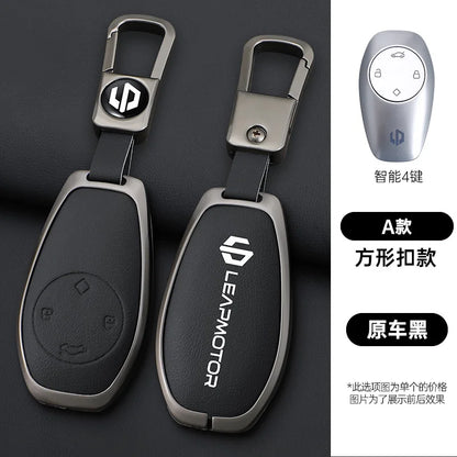 Zinc alloy+leather car remote key set, suitable for Leapmotor C16 C11 C10 C01 B10 T03 S01 car keychain key set chain accessories