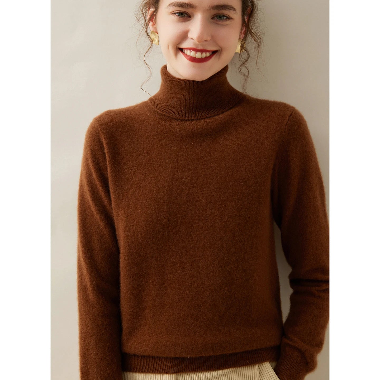 Cashmere Sweater Women's Turtleneck Long Sleeved Knitted Pullover 100% Pure Cashmere Base Sweater Korean Version Women's Top