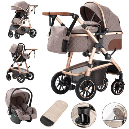 Baby Stroller 3 in 1 Easy Folding Multifunctional Stroller Travel Portable Baby Carriage Safety Seat EU Standard Aluminum Frame