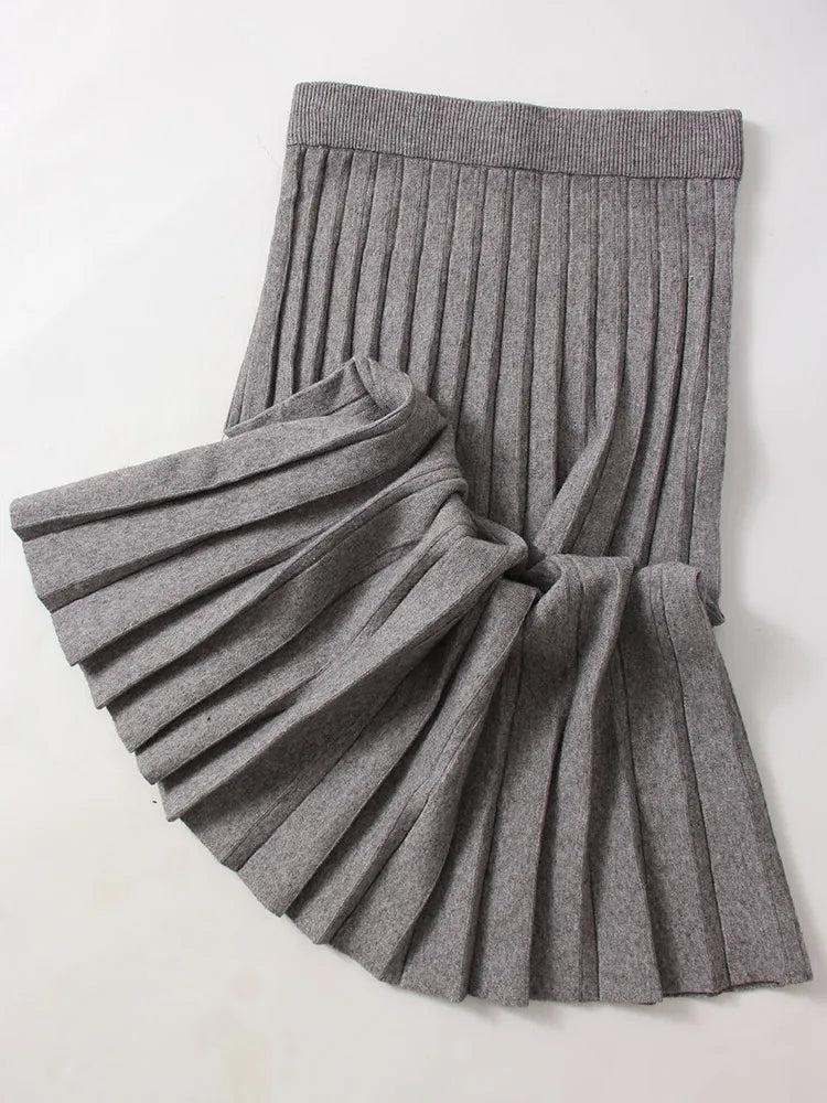 Autumn Knit White Mini Pleated Skirts For Women A Line Skirt Gray High Waist Women Knitted Pleated Short Skirts Korean Fashion
