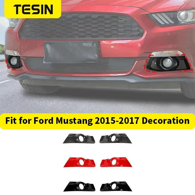 TESIN Car Front Bumper Fog Light Lamp Decoration Cover Trim for Ford Mustang 2015 2016 2017 ABS Lamp Hoods Exterior Accessories
