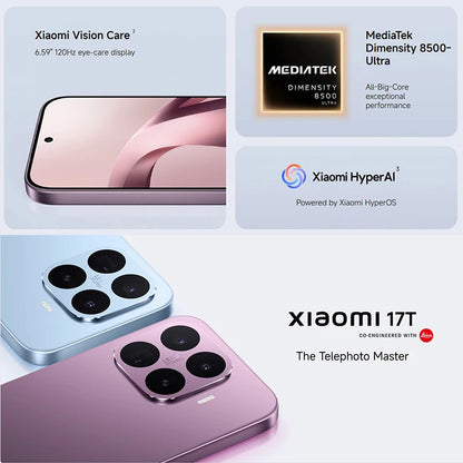 Global Version Xiaomi 17T Mobile Phones HDR10 6.59' AMOLED Display 50MP Leica Summilux Lens 6500mAh Battery Xiaomi Hyper AI Smartphone