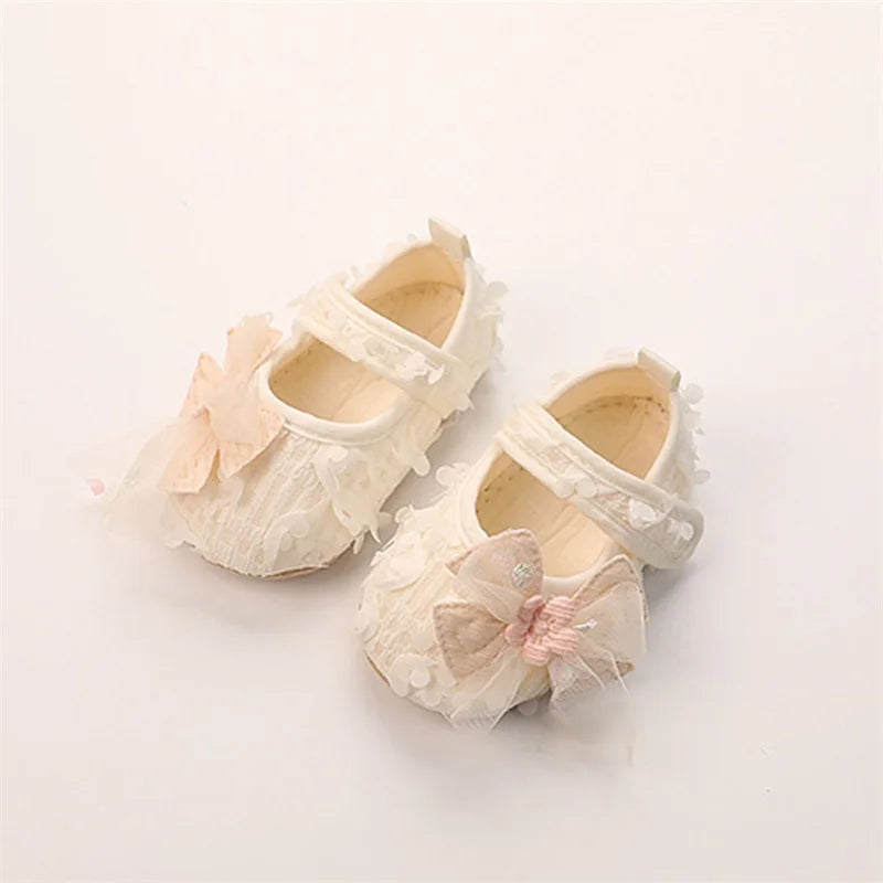 Baby Girl Princess Bow Flats Shoes Infants Petal Walker Crib Shoes for Newborn Infants Cute Soft Soles First Walkers
