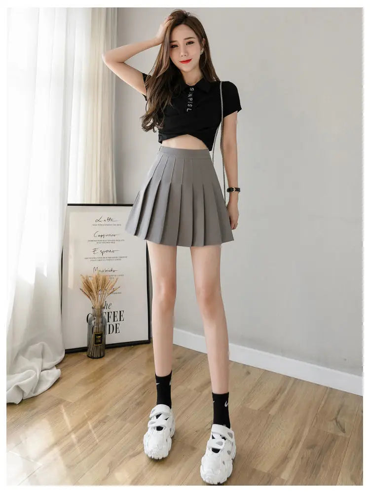 Preppy Style Women Pleated Skirt High Waist A-Line Mini Skirt School Girl Skirt JK Uniform Skirt Skater Skirt Black Plus Size