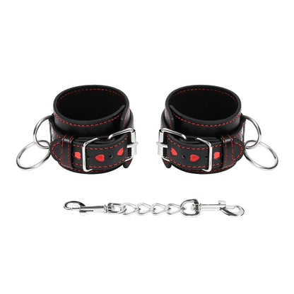 Detachable Heart Shape PU Leather Bondage Cuffs for Wrist And Ankle Adult Fetish BDSM Toy for Couples Men Women