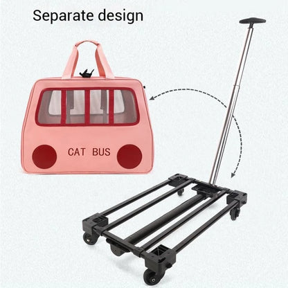 Multifunctional Pet Travel Trolley Case Portable Cat/Dog Carrier Bag Zipper Closure-Foldable Solid Pet Luggage Outdoor Travel