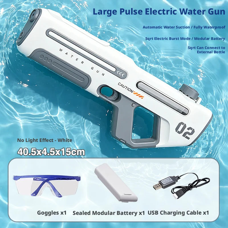 Electric Water Gun Powerful Automatic Squirt Toy Summer Beach Pool Outdoor Game Dual Mode Manual Water Blaster with LED Light