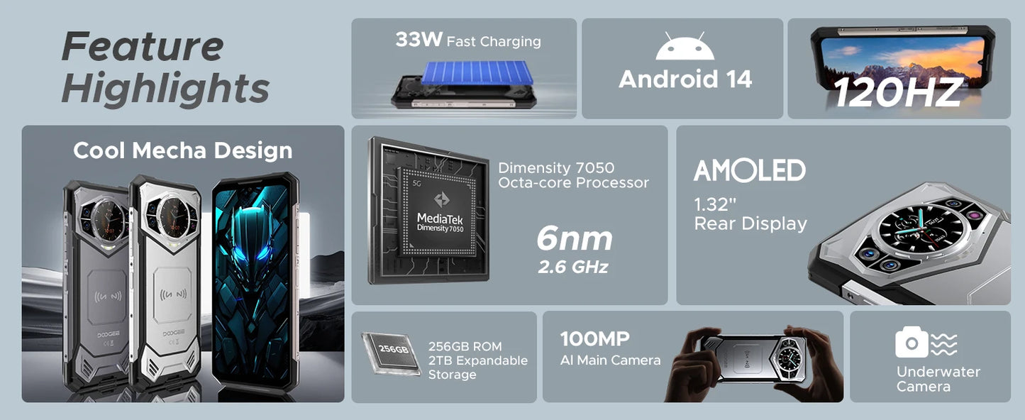 Global Version DOOGEE S200 5G Rugged Phone 6.72" 120Hz Display 12GB 256GB 100MP AI Main Camera 10100mAh Battery NFC Smartphone