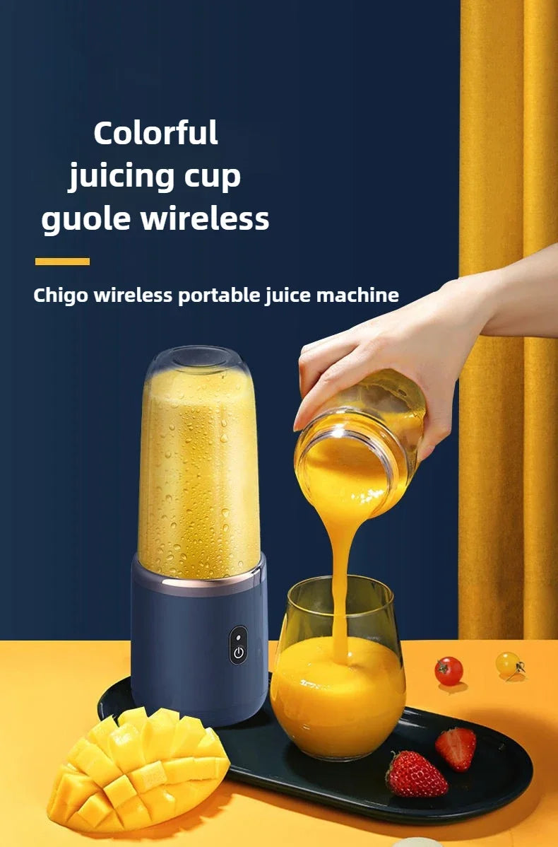 Portable Fruit Juicer Blenders Outdoor Personal Electric Mini Bottle Home USB Charge 6 Blades Double Cup Juicer Machine